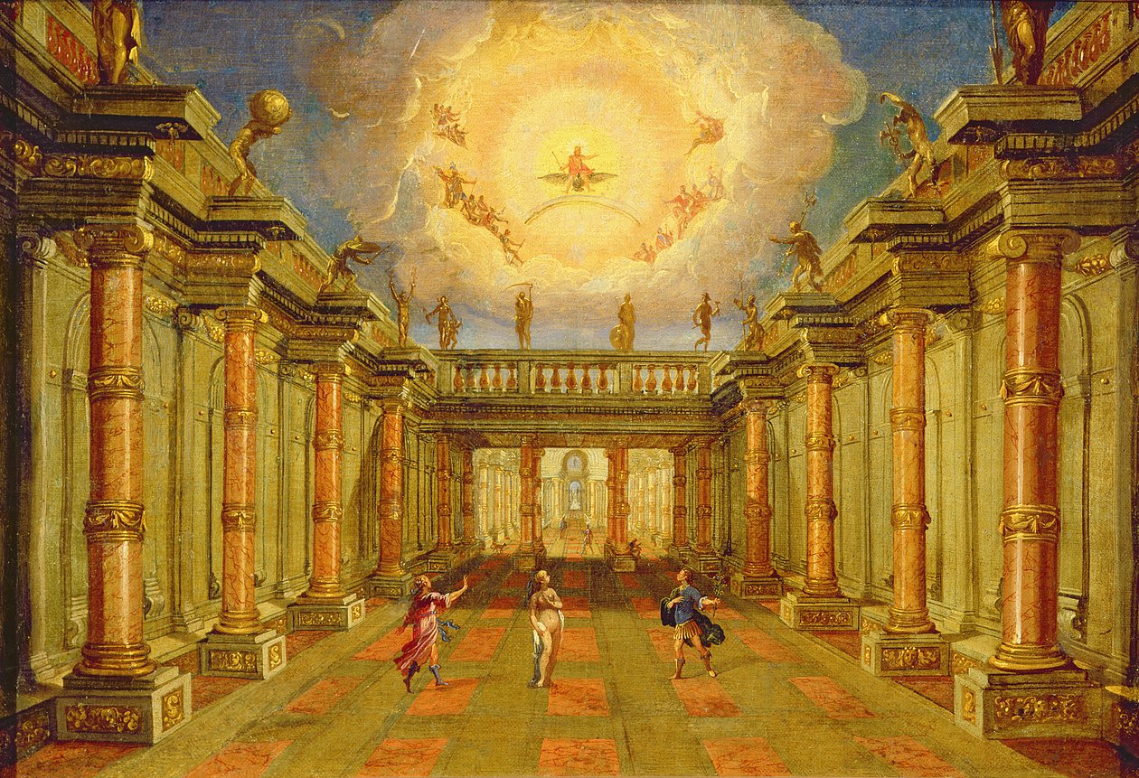 II. felvonás, X. jelenet: Naxos királyának udvara alkotó: Giacomo Torelli