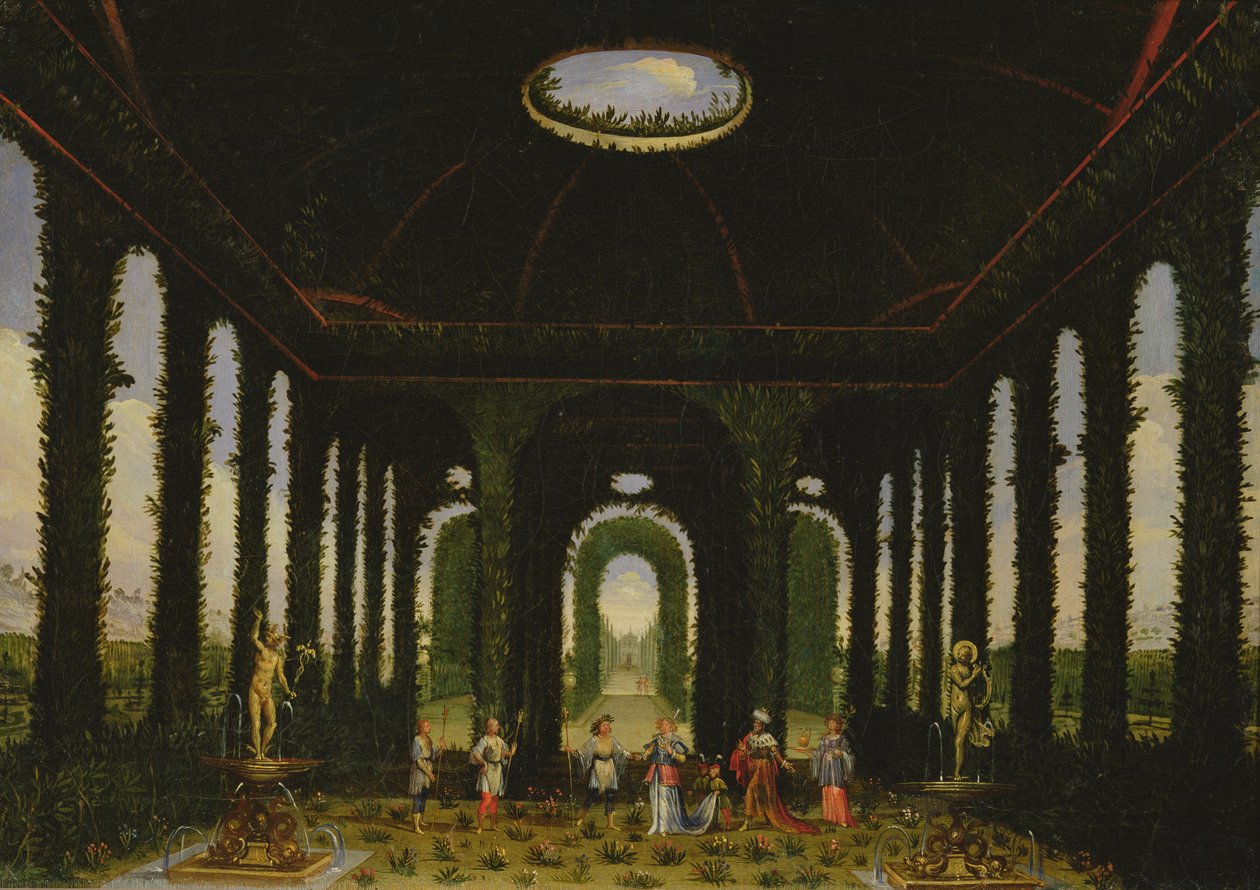 III. felvonás, XI. és XIII. jelenet: kert pavilon formájában alkotó: Giacomo Torelli