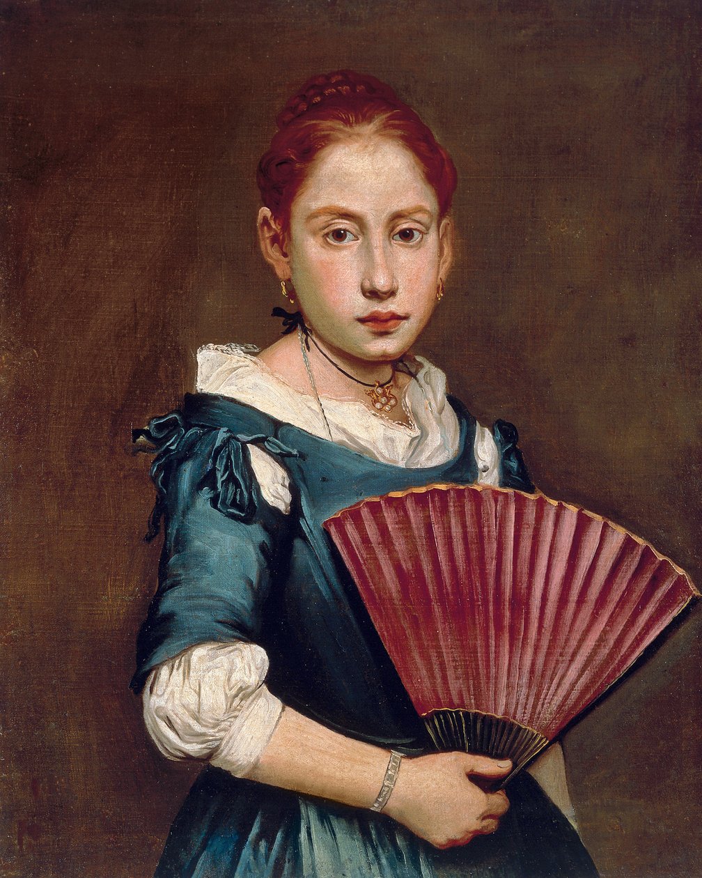 Fiatal lány legyezővel, kb 1740, Giacomo Ceruti, Pitocchetto (1698-1797), olaj, vászon, 65x54 cm alkotó: Giacomo Ceruti