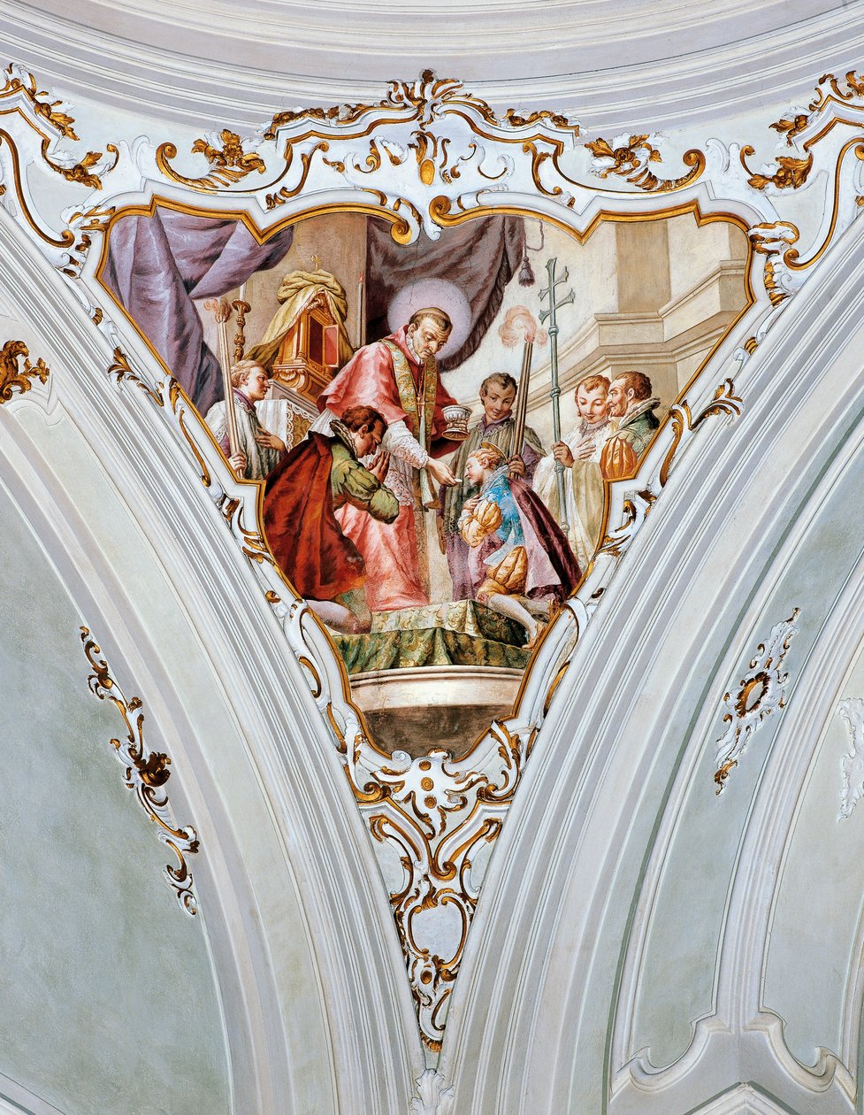 Szent Aloysius Gonzaga elsőáldozást vesz Borromeo Szent Károlytól alkotó: Giacomo Ceruti