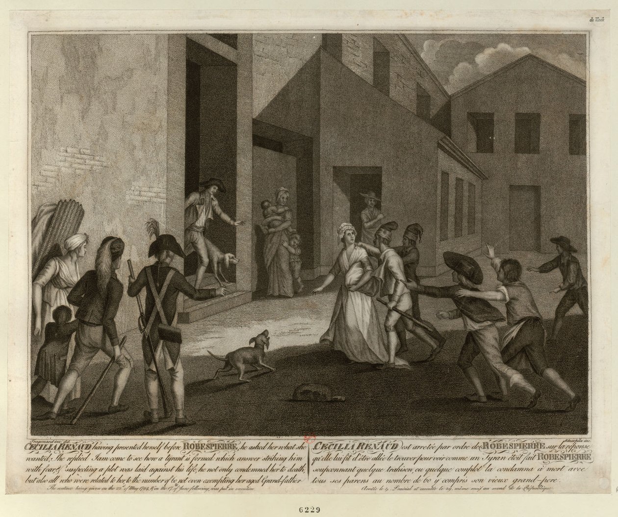 Cécile Renault letartóztatása 1794. május 22-én Robespierre lakásán, kb. 1798. alkotó: Giacomo Aliprandi