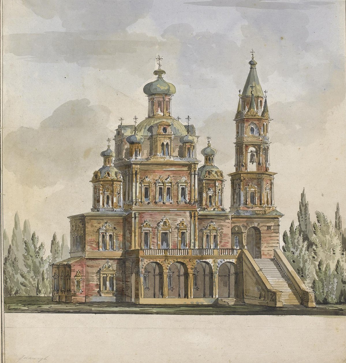 A Moszkvában, a Pokrovka utcában található Theotokos-templom projektje alkotó: Giacomo Antonio Domenico Quarenghi