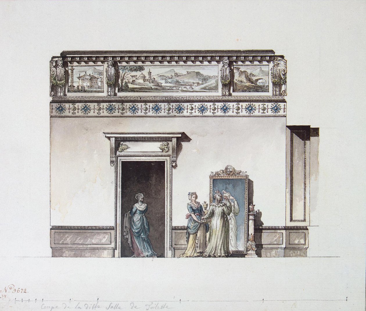 A Pavlovszk-palota. Az öltöző kialakítása, 1790-es évek vége alkotó: Giacomo Antonio Domenico Quarenghi