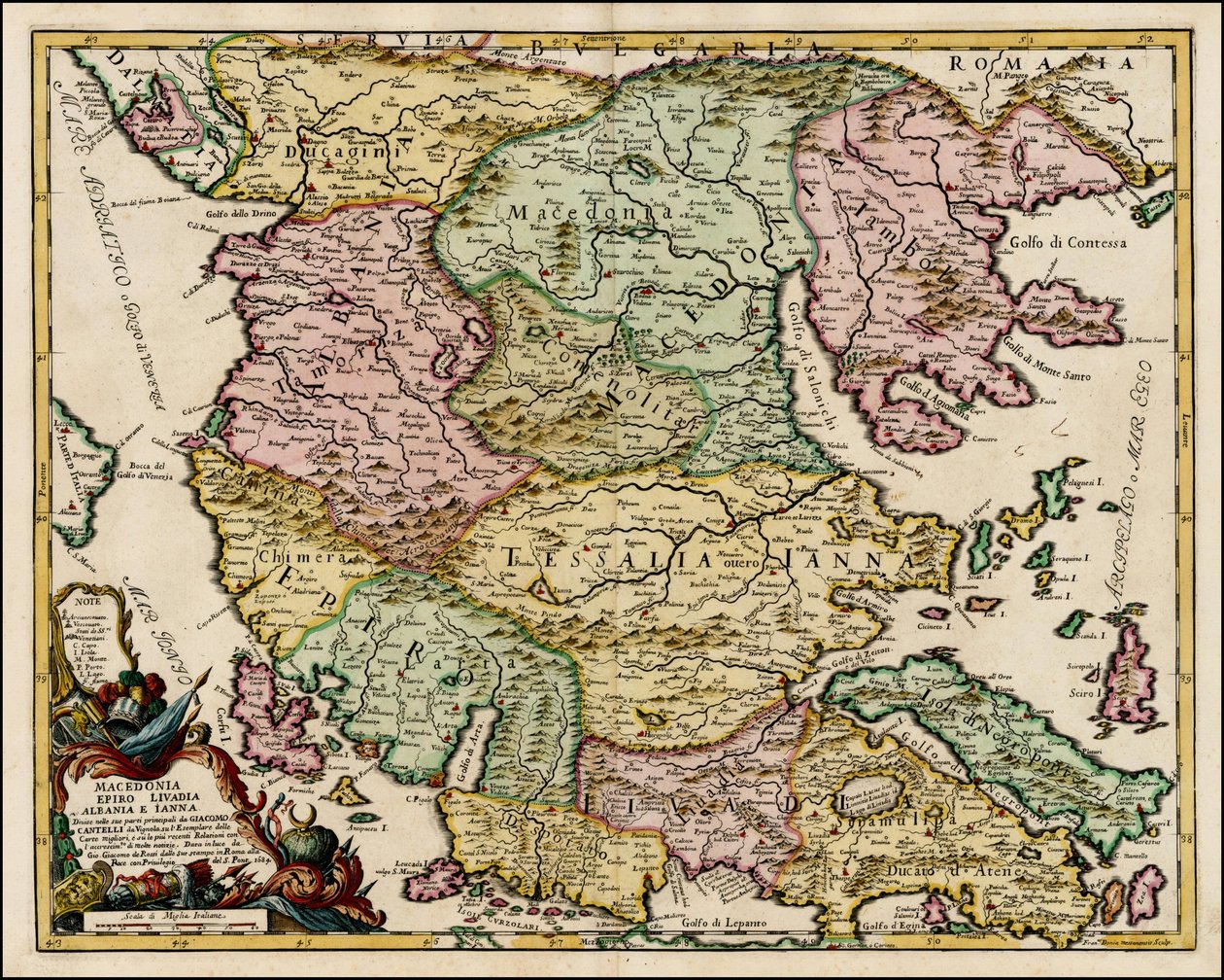 Giacomo Cantelli da Vignola 1684-es Macedónia és Thesszália térképe alkotó: Giacomo Cantelli