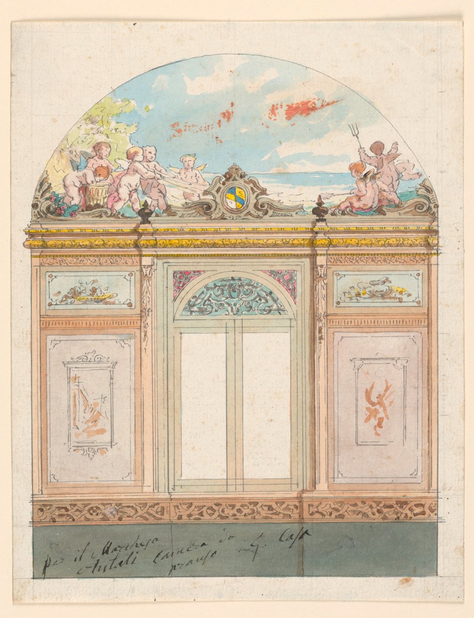 Rajz, festett faldíszítés, 1870 alkotó: Giacomo Casa