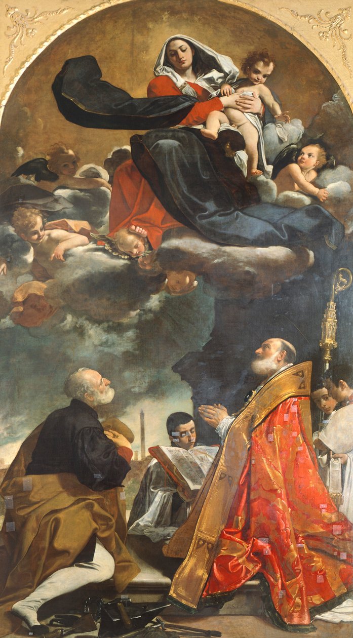 Szűzanyát ábrázoló oltárkép Szent Petroniusszal és Alóval alkotó: Giacomo Cavedoni