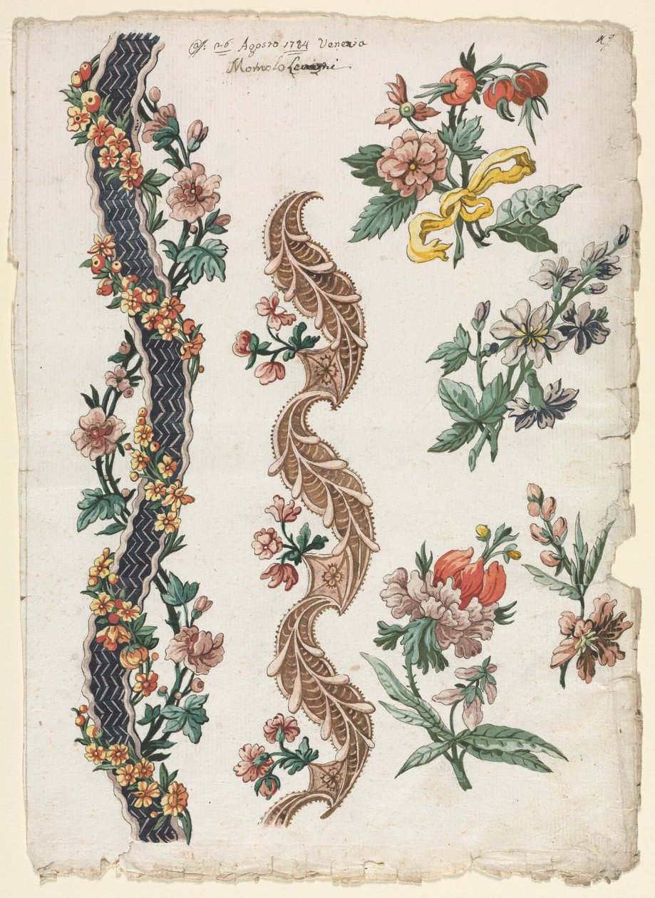 Virágminták és virágszalagok, 1784. alkotó: Giacomo Cavenezia