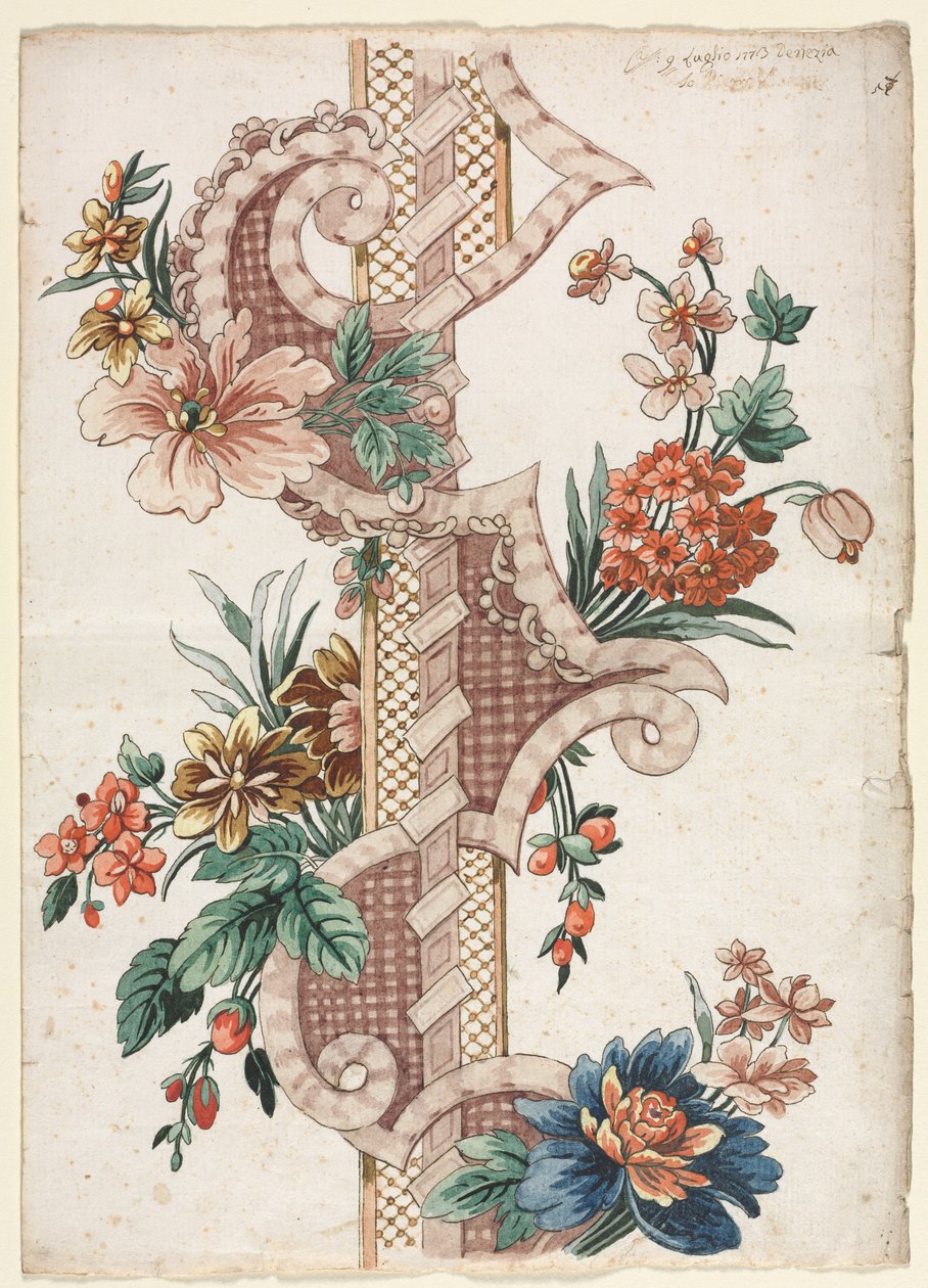 Függőleges dekoratív virágszalag, 1773. alkotó: Giacomo Cavenezia