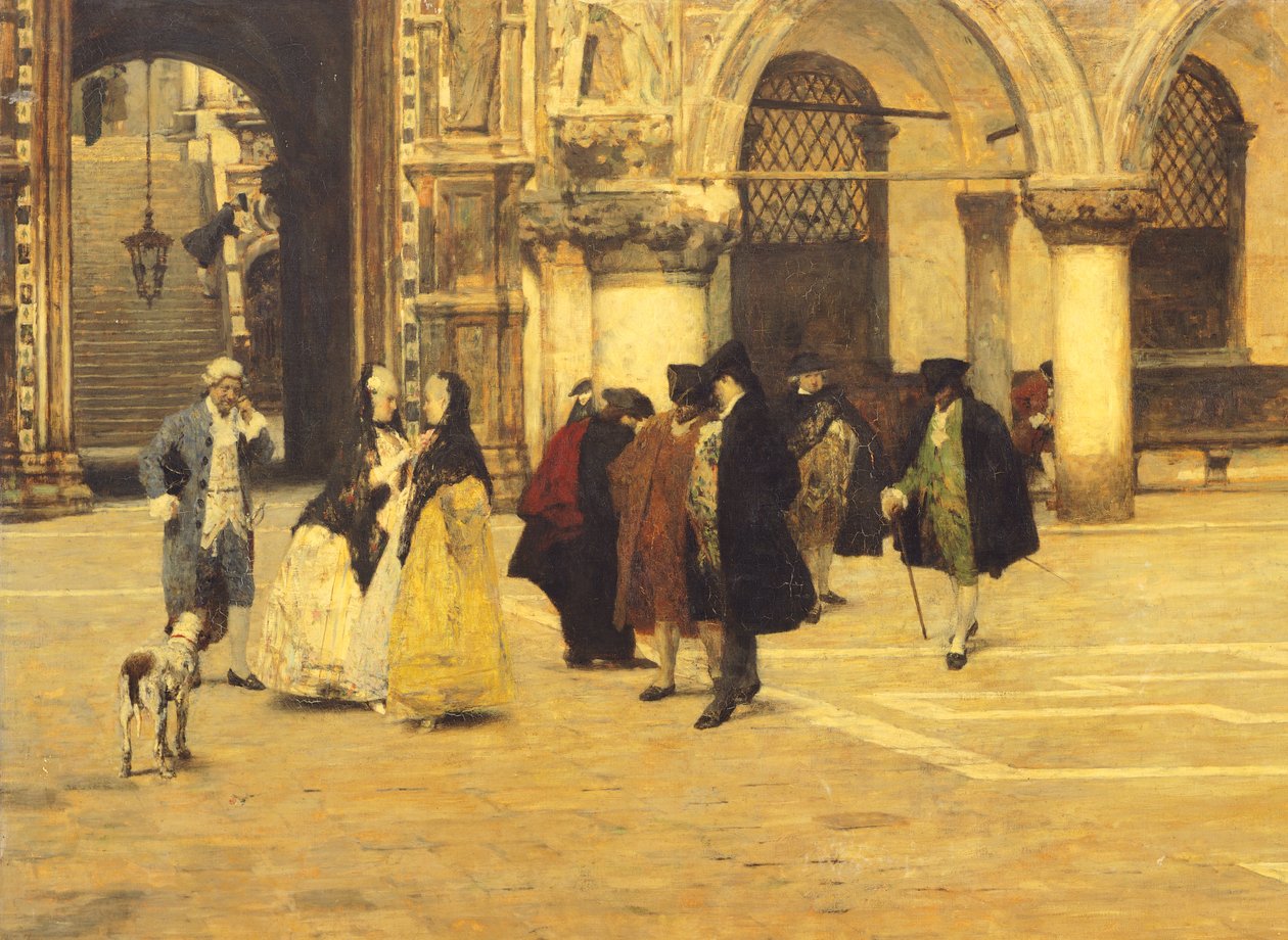 Séta a velencei téren alkotó: Giacomo Favretto