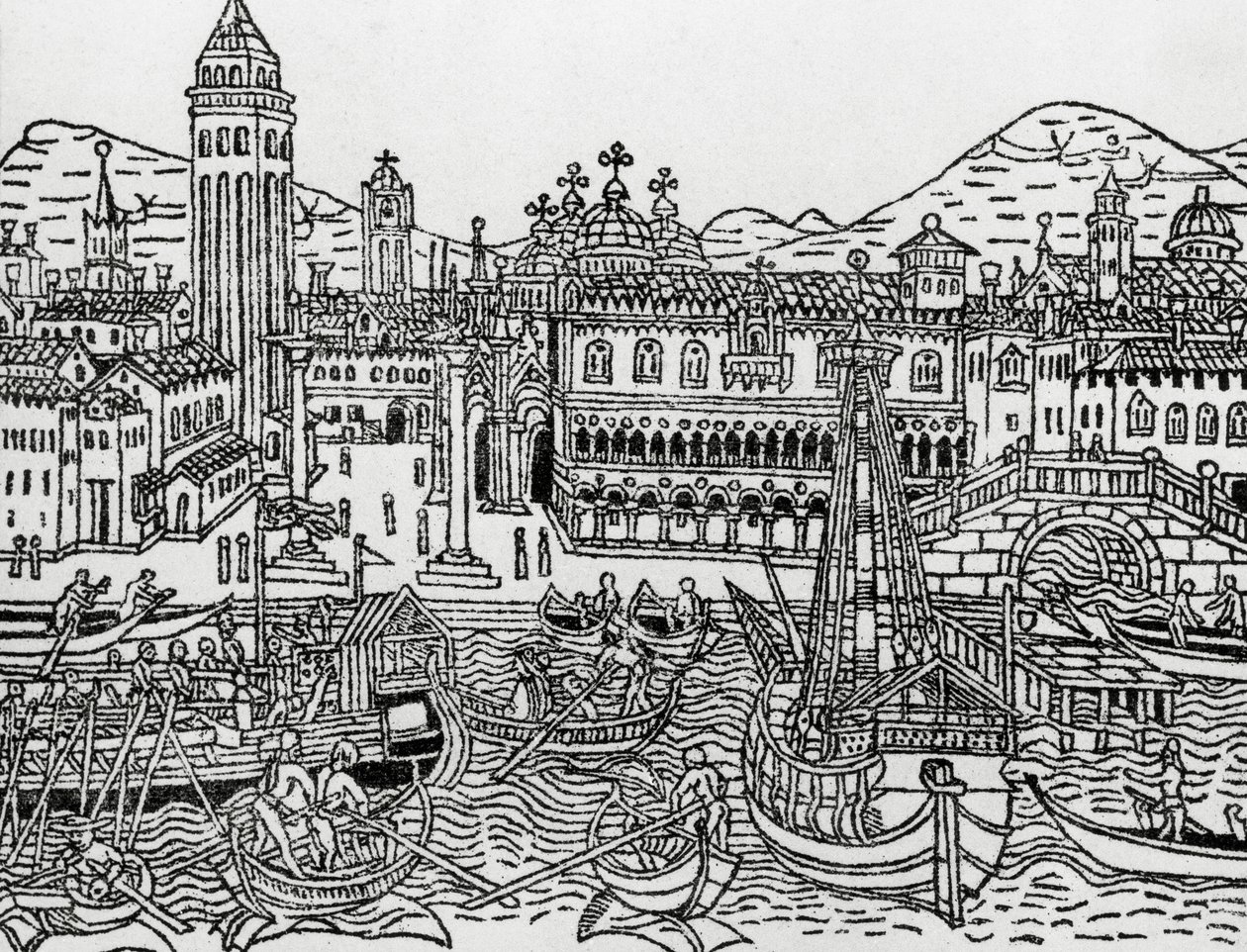 Velence látképe a 15. században, Olaszország, fametszet, Giacomo Filippo Foresti (1434-1520) Supplementum chronicarumból alkotó: Giacomo Filippo Foresti