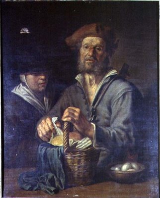 Egy öreg paraszt és egy szobalány egy asztalnál alkotó: Giacomo Francesco Cipper