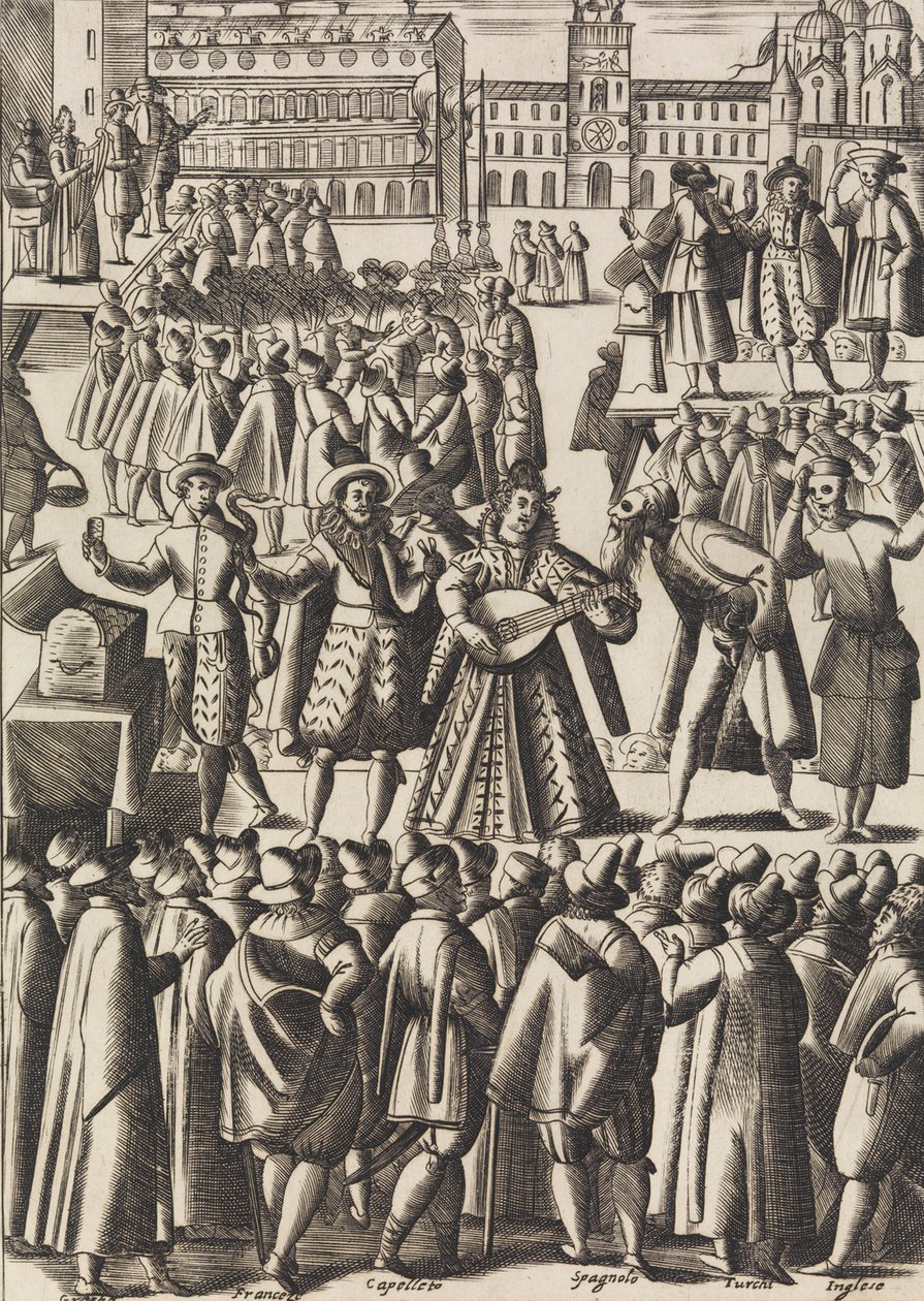 Szórakozás, amelyet a sarlatánok minden nap adnak a Piazza di S. Marco al Populo ..., kb. 1610. alkotó: Giacomo Franco