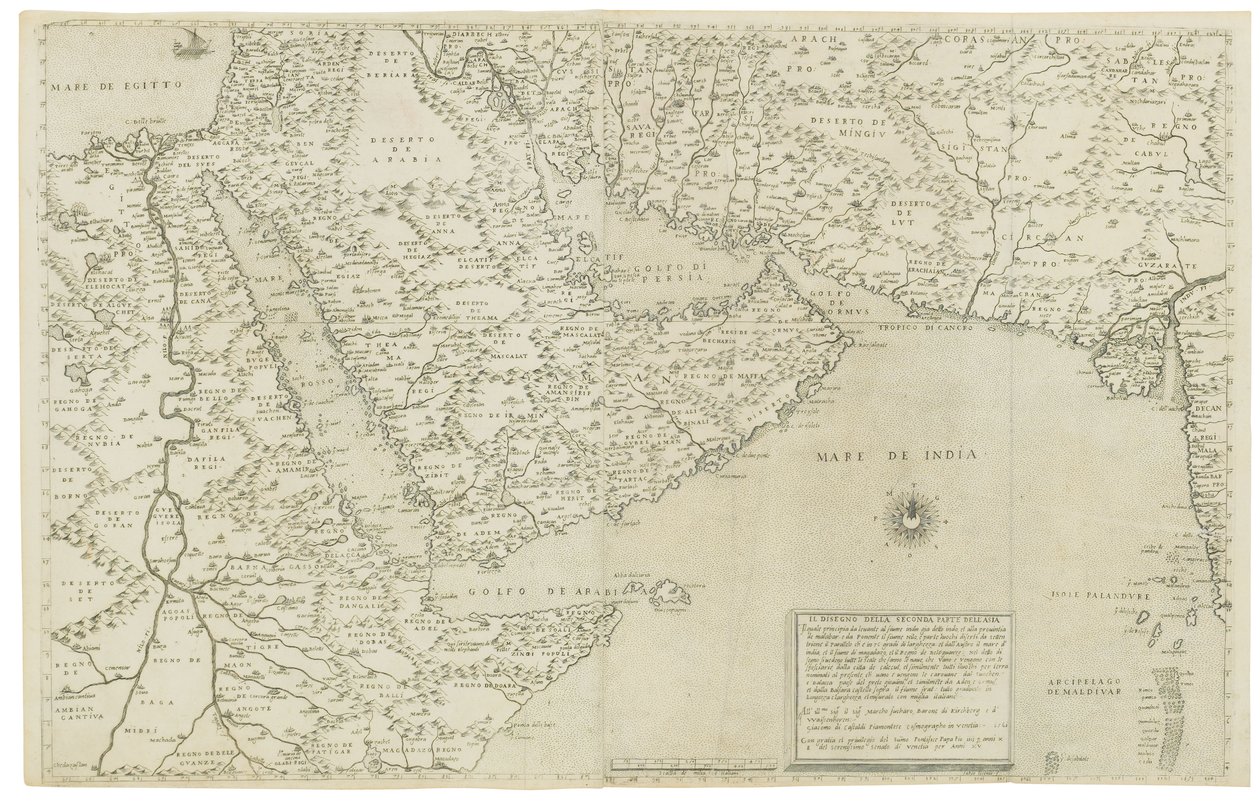 India és Délkelet-Ázsia térképe; Ázsia harmadik rész rajza, 1561 alkotó: Giacomo Gastaldi