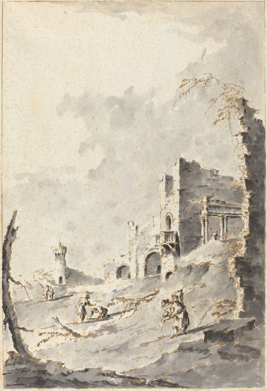 Klasszikus romok capriccioja erőddel alkotó: Giacomo Guardi