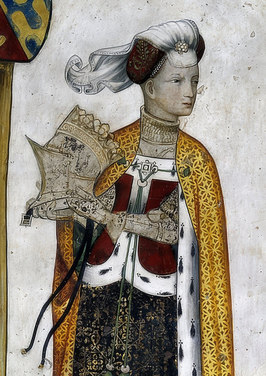 Saluzzo márki és feleségeik történelmi és mitológiai hősként és hősnőként való ábrázolása. Részlet: Riccarda di Sicilia, II. Tommaso felesége, mint Lampeto Amazonas királynő. 1418-30 alkotó: Giacomo Jaquerio