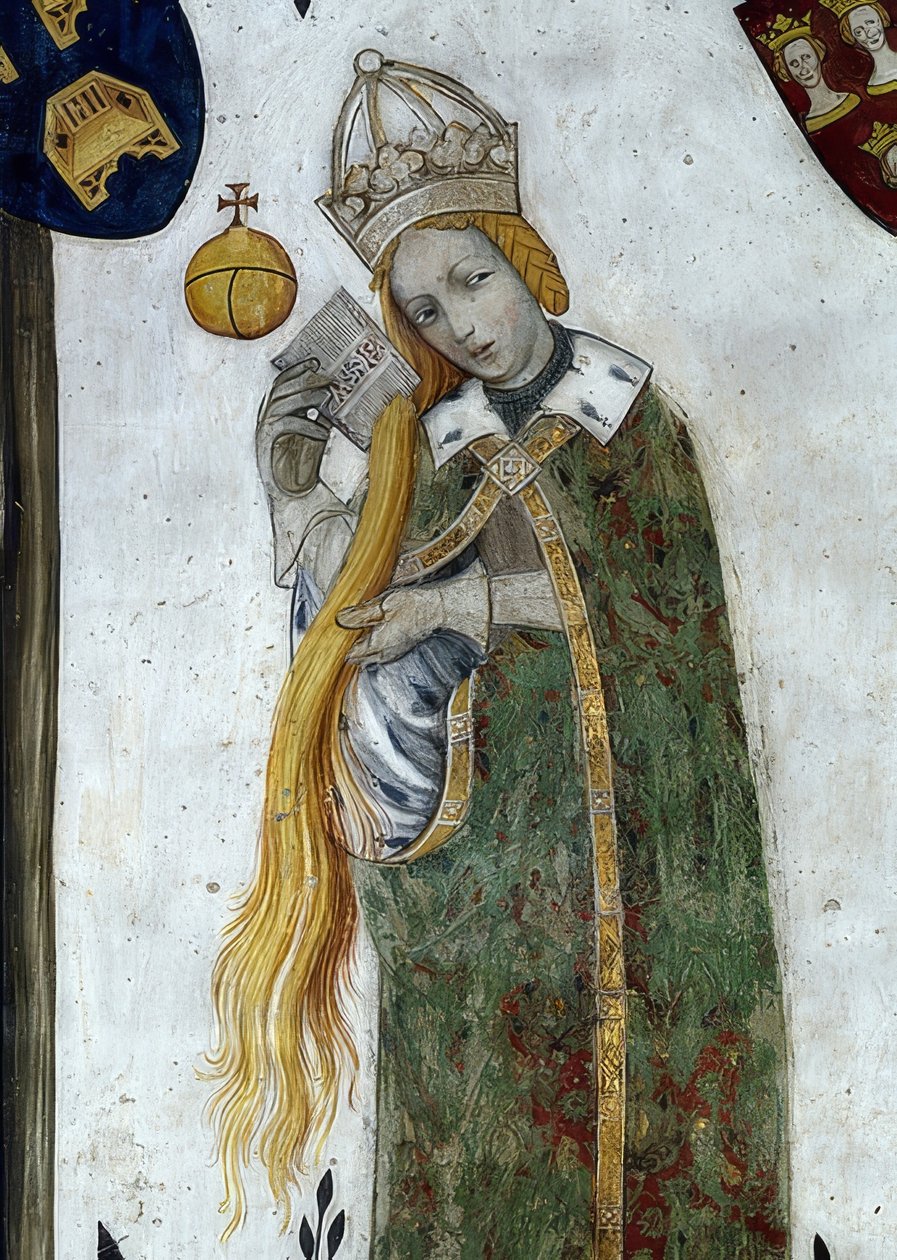 Saluzzo márki és feleségeik történelmi és mitológiai hősként és hősnőként való ábrázolása. Részlet: Beatrice Visconti mint Aetiope, I. Fredericos felesége 1418-30 alkotó: Giacomo Jaquerio