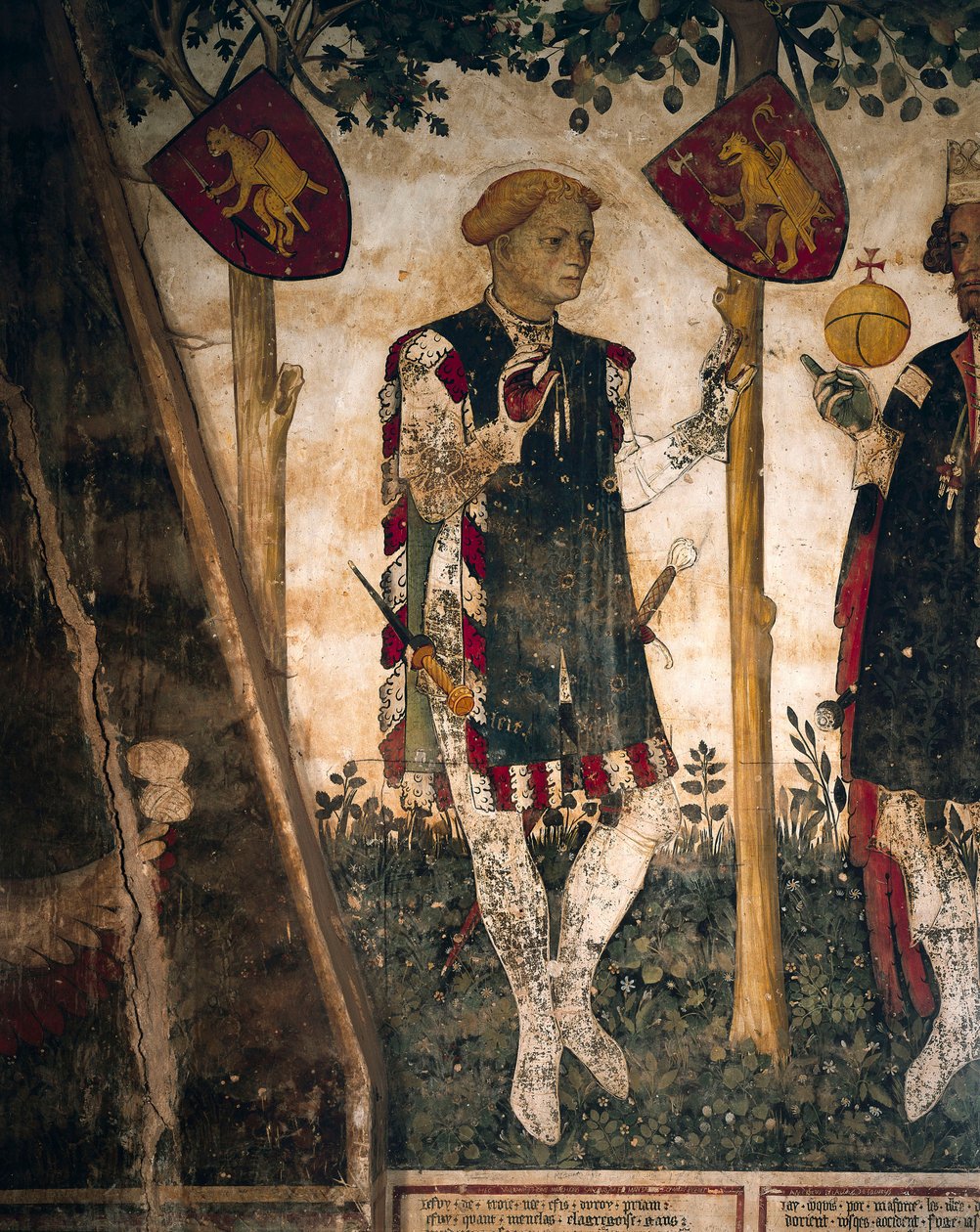 Saluzzói Valerano és III. Tamás, részlet a bárói terem freskóiról, 1410-1430 körül (freskó) alkotó: Giacomo Jaquerio