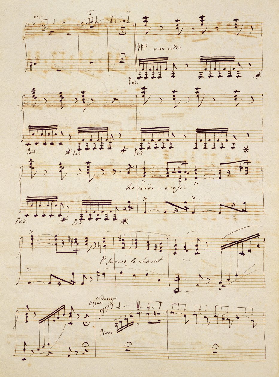 Kéziratos oldal a „Les Huguenots” partitúrájából alkotó: Giacomo Meyerbeer