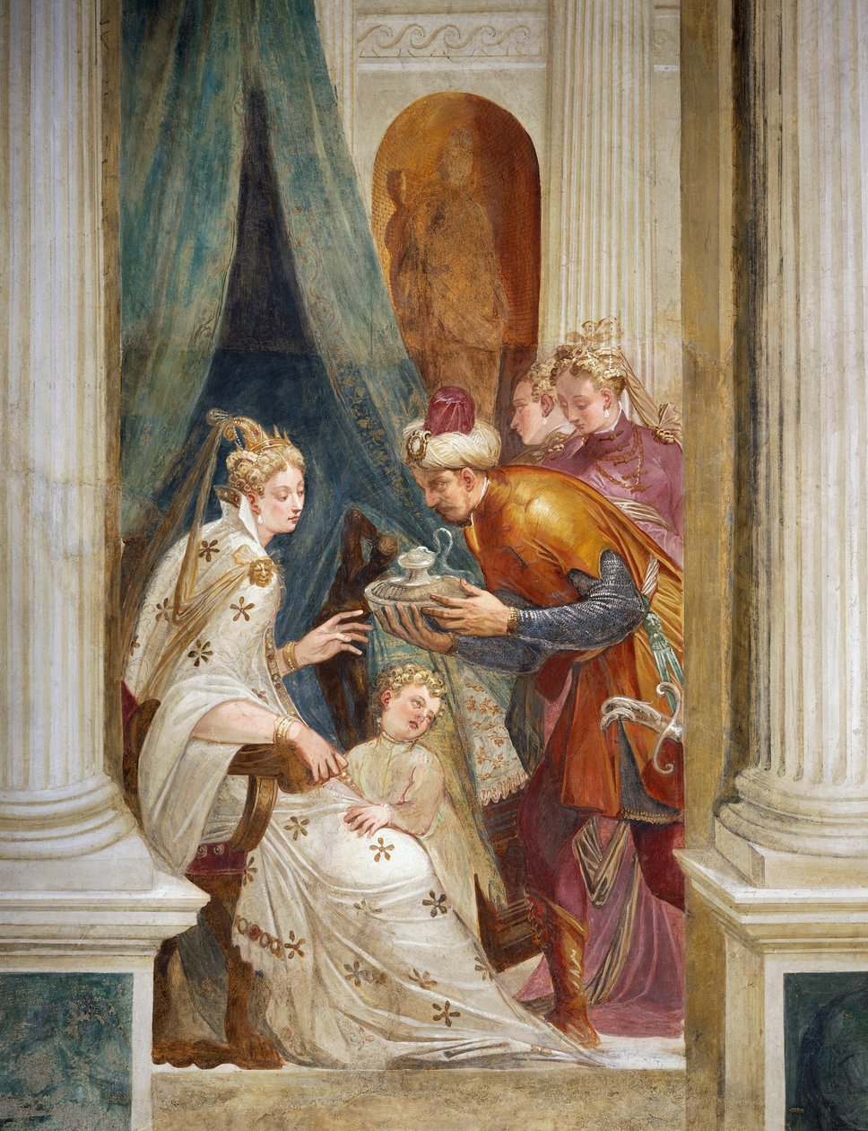 Sophonisbának mérget kínálnak gyermeke jelenlétében alkotó: Giambattista Zelotti