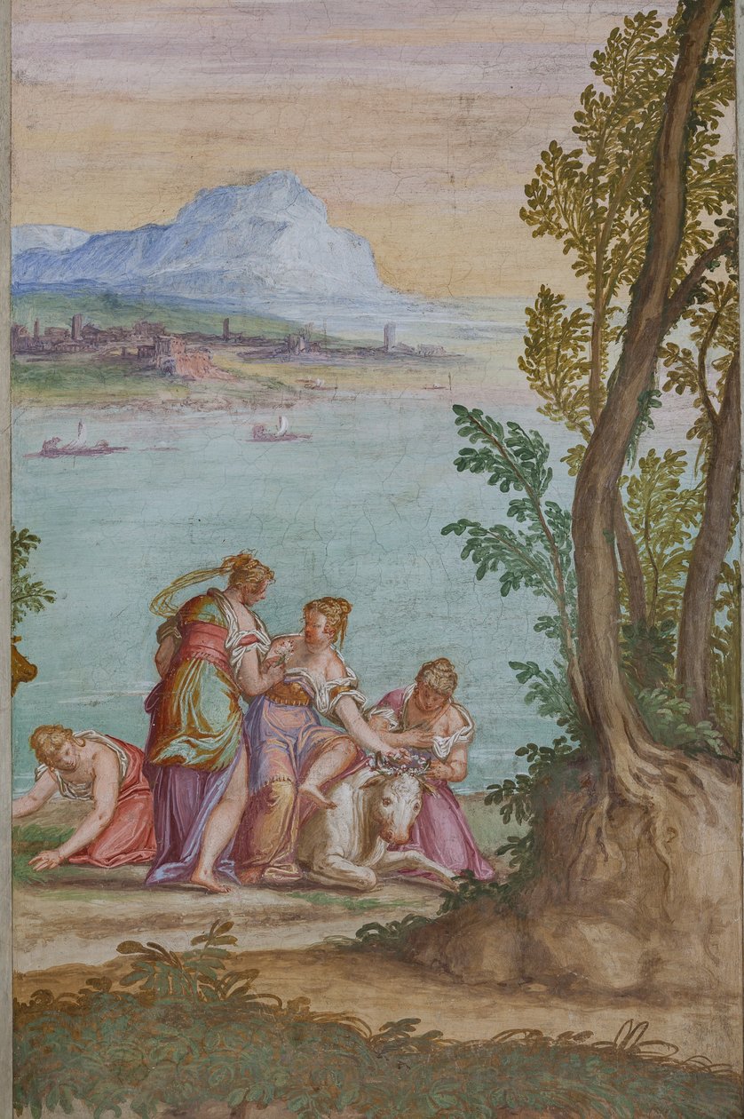 Európa megerőszakolása: Jupiter, bika alakjában, elrabolja Európát, Főterem alkotó: Giambattista Zelotti