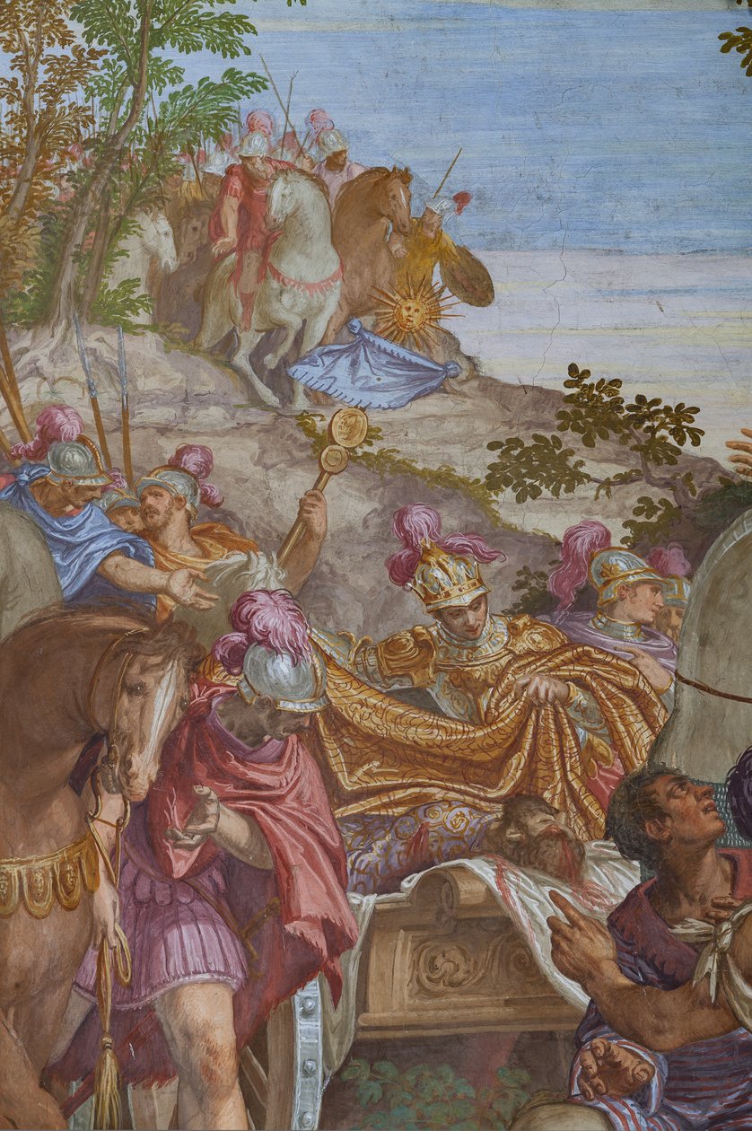 Nagy Sándor Darius holttestét köpennyel takarja, Főterem alkotó: Giambattista (1526 78) Zelotti