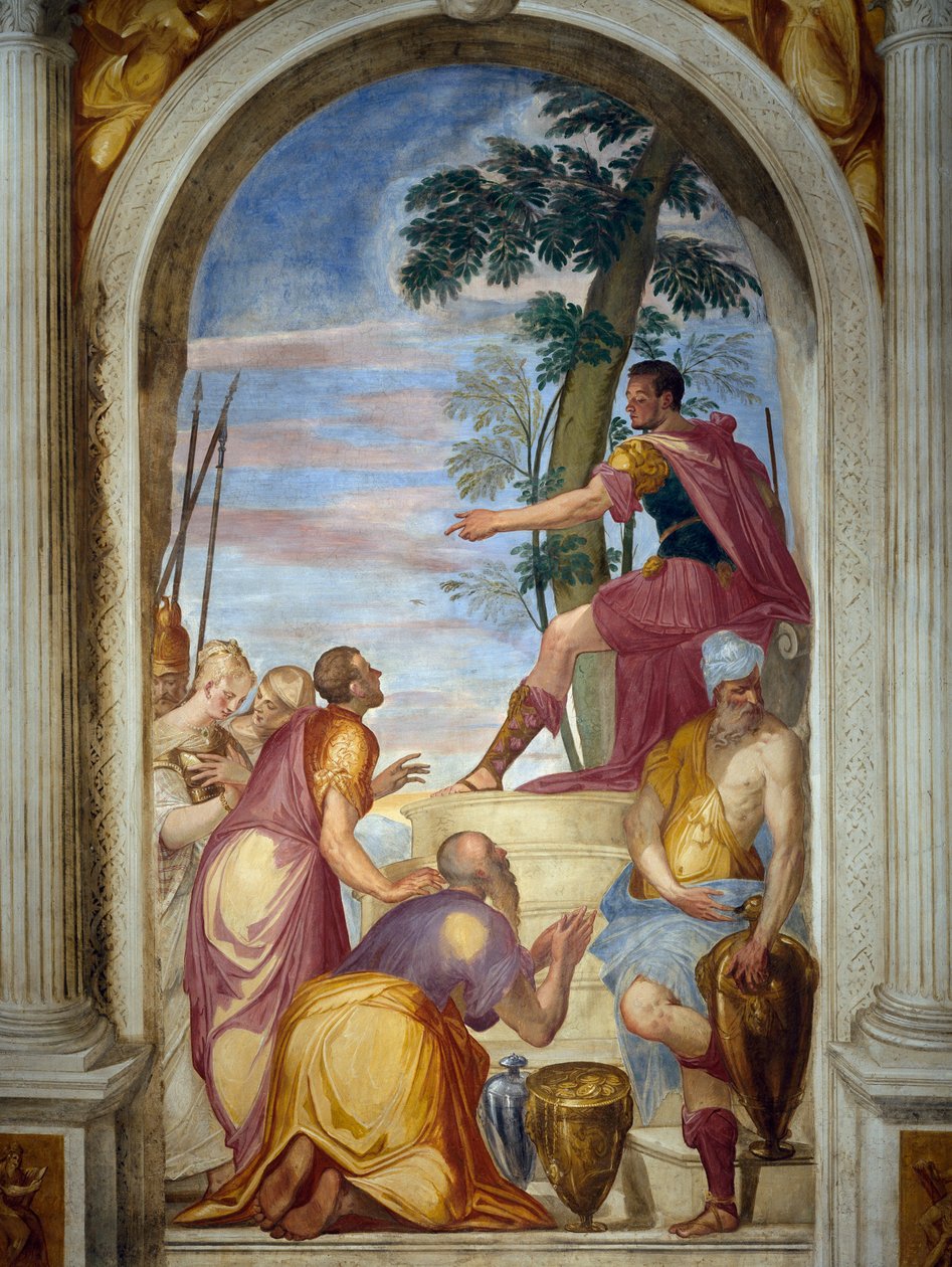Scipio irgalma, Scipio újra egyesíti a legyőzött Alucciót a feleségével alkotó: Giambattista Zelotti