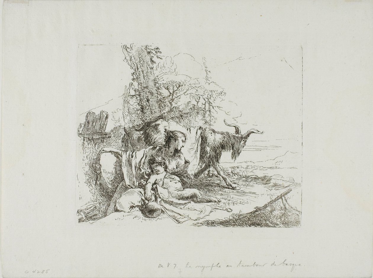 Egy nimfa kis szatírral és két kecskével, Capriccitól alkotó: Giambattista Tiepolo