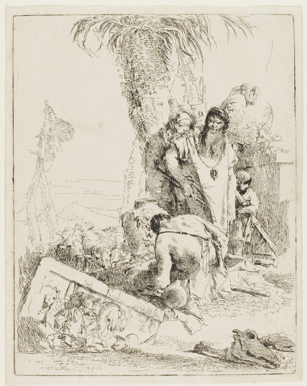 Egy juhász két varázslóval, Scherziből alkotó: Giambattista Tiepolo