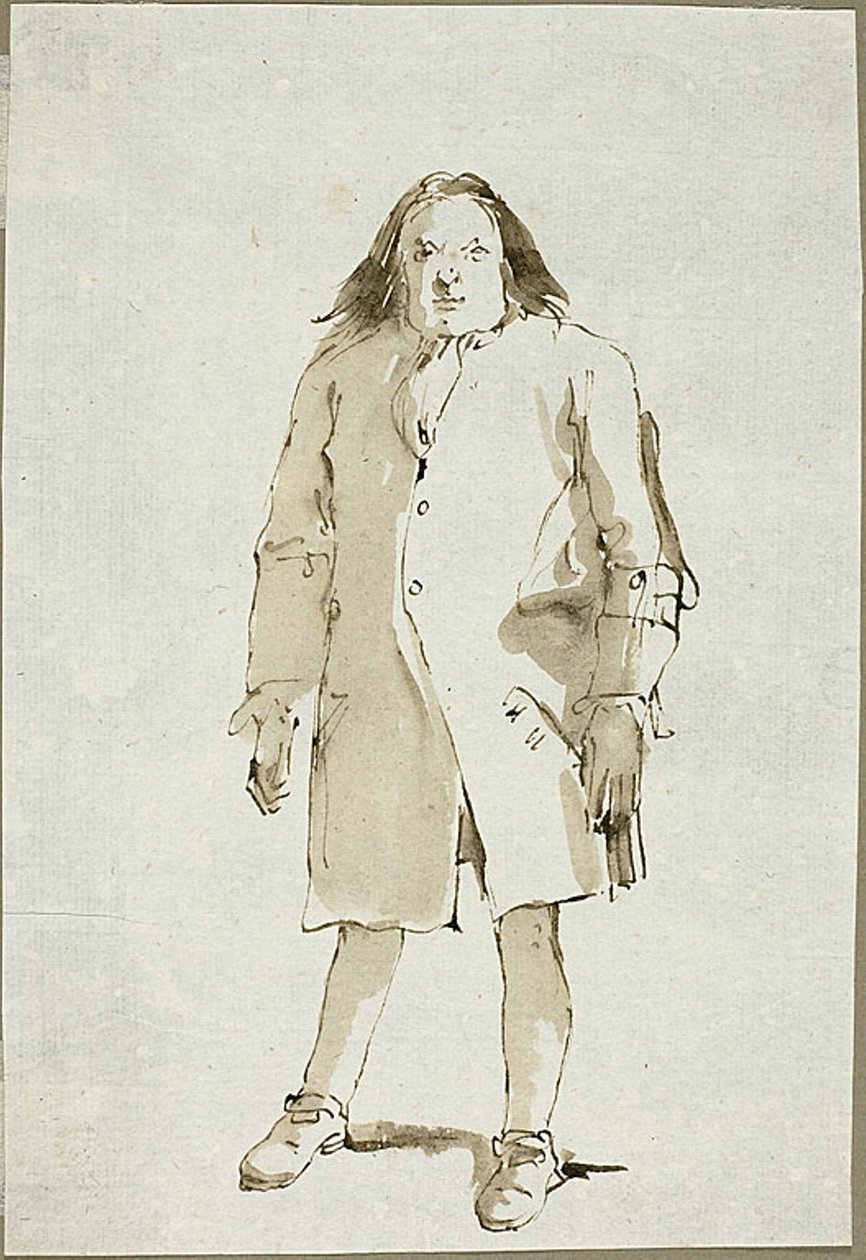 Férfi karikatúrája, teljes alakban, elöl néz alkotó: Giambattista Tiepolo