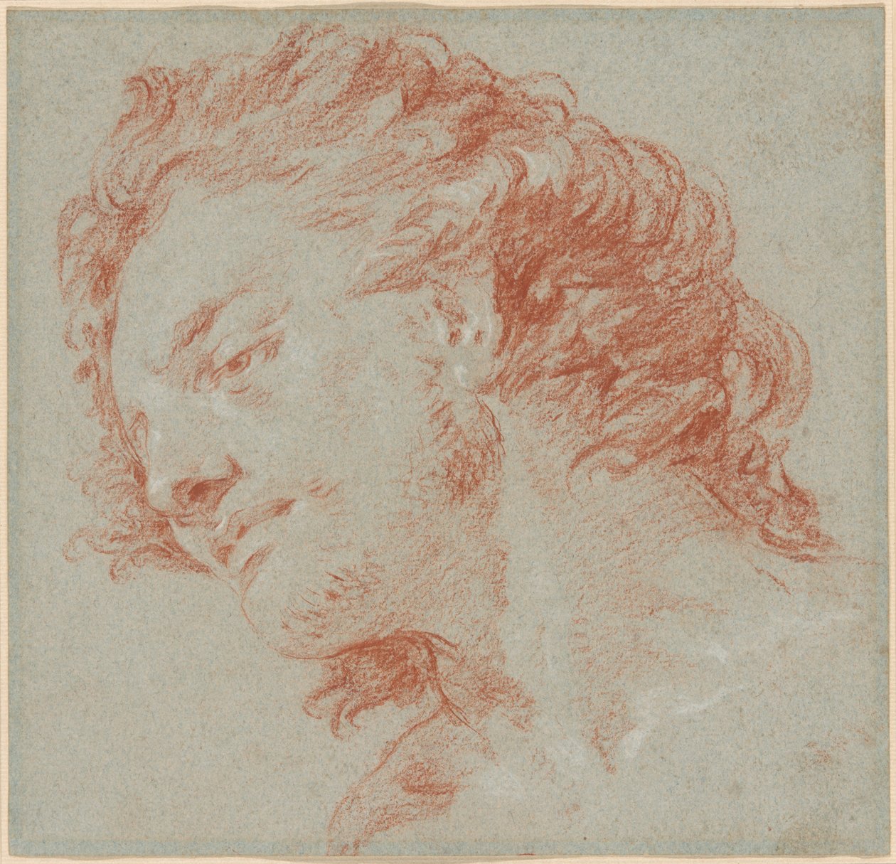 Egy fiatal férfi feje profilban balra (recto); Allegorikus figurák tanulmányozása (verso) alkotó: Giambattista Tiepolo