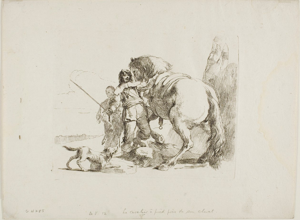A lovas a lovánál állva, Capricciból alkotó: Giambattista Tiepolo