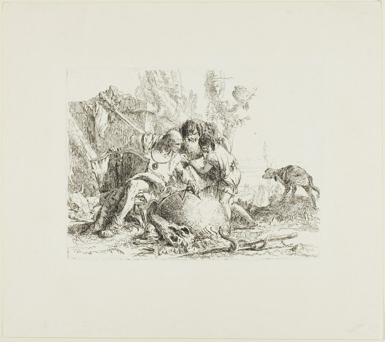 Két bűvész és egy gyerek, Scherziből alkotó: Giambattista Tiepolo