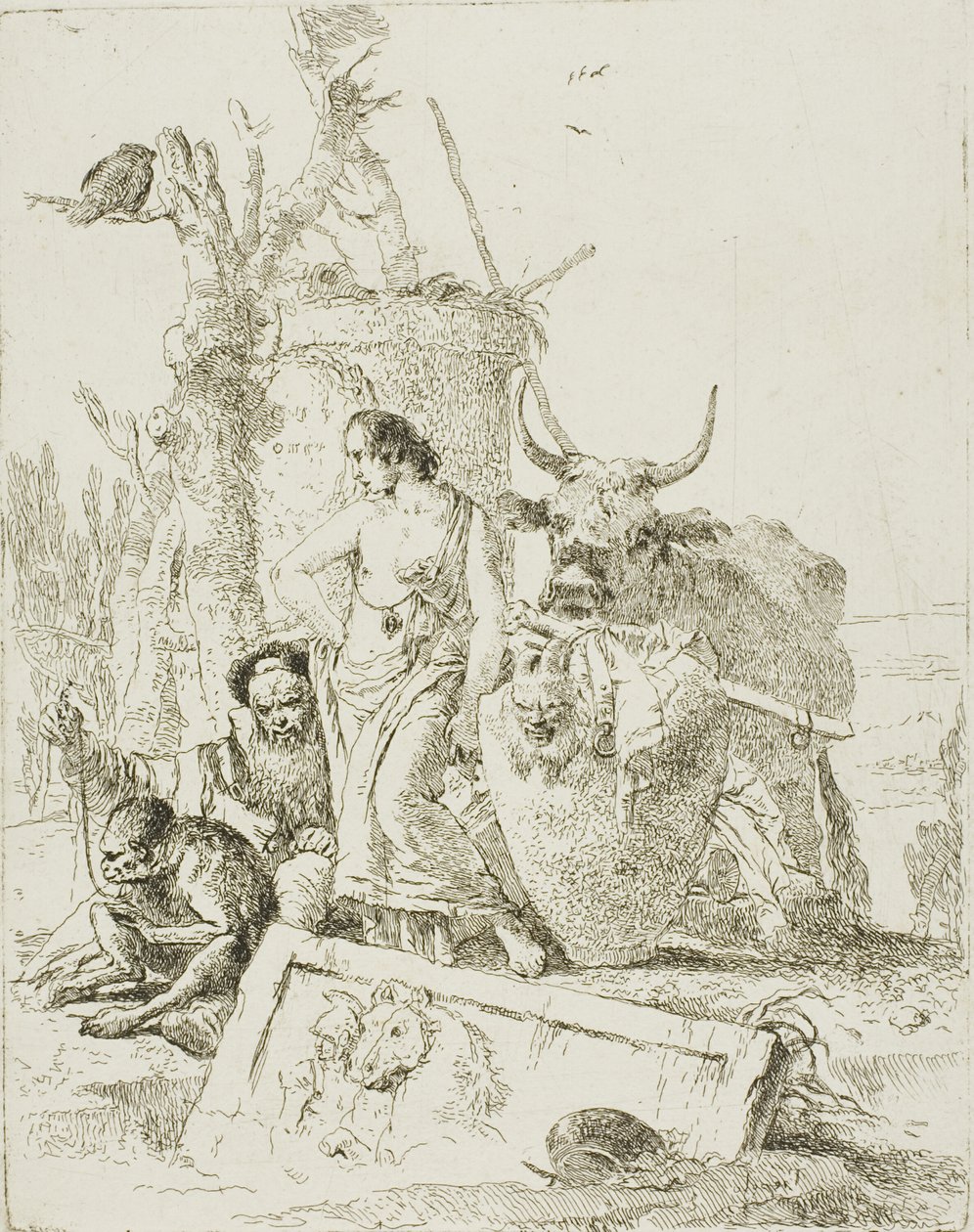 Fiatal pásztorok és vénember majommal, Scherziből alkotó: Giambattista Tiepolo