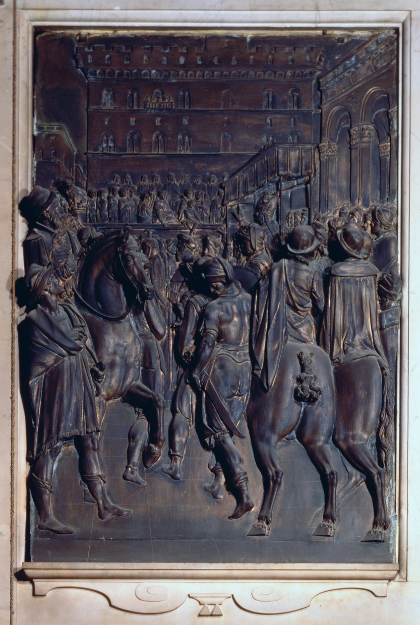 Szent Agostino prédikáció a firenzeieknek, dombormű a Salviati kápolnából (bronz) alkotó: Giambologna