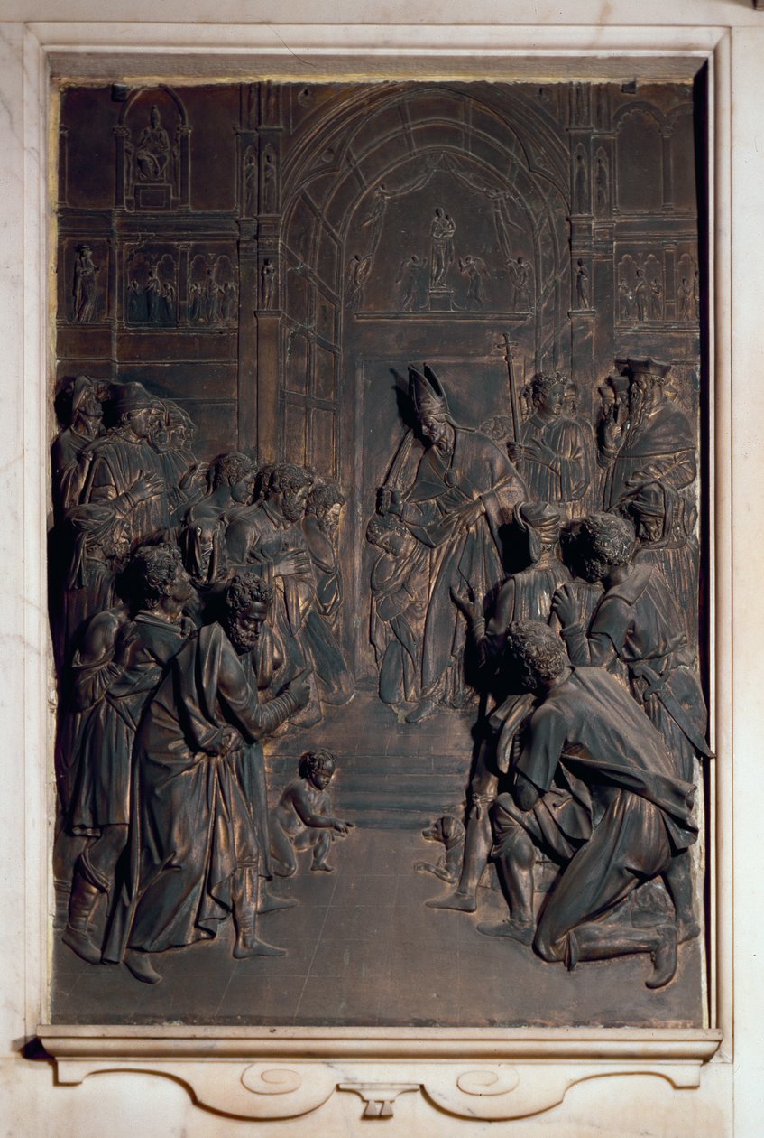 Szent Antal abszolválta a Seignory-t, dombormű a Salviati kápolnából (bronz) alkotó: Giambologna