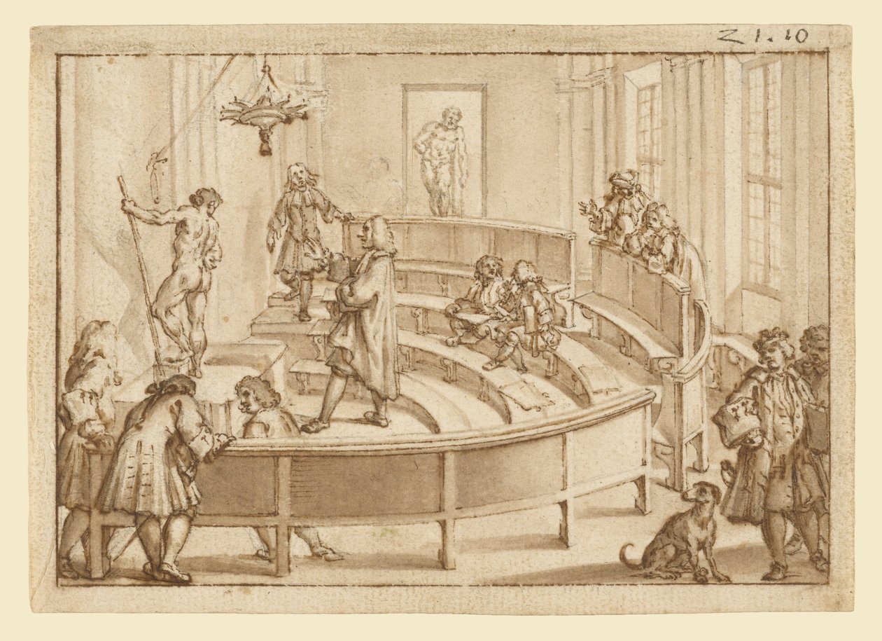 A bolognai "Accademia Clementina", a rajzoló mester által elhelyezett akt, a "Farnese Hercules" mögötte alkotó: Giampietro Zanotti