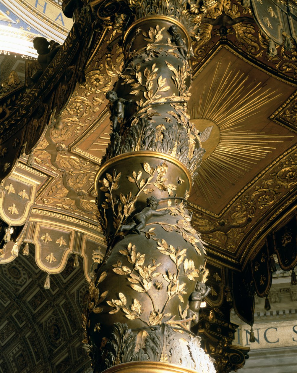 Árpa cukoroszlop a Baldacchino-ból babérlevéllel és putti-kergető méhekkel, 1633 (bronz) alkotó: Gian Lorenzo Bernini