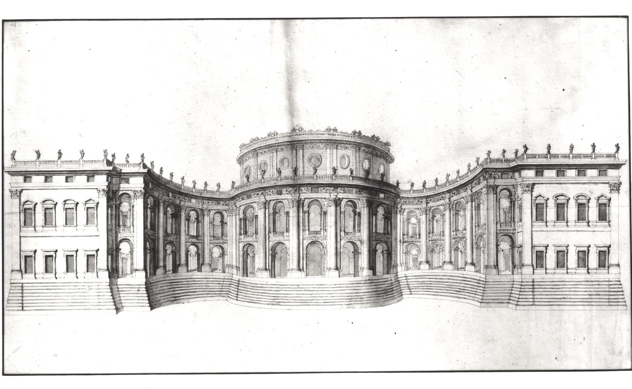 A Louvre első projektje, a keleti homlokzat kiemelése, a „Recueil du Louvre”-ból, I. kötet, fol. 4, 1664 (toll és tinta, valamint papírra mosás) (lásd: 164014) alkotó: Gian Lorenzo Bernini