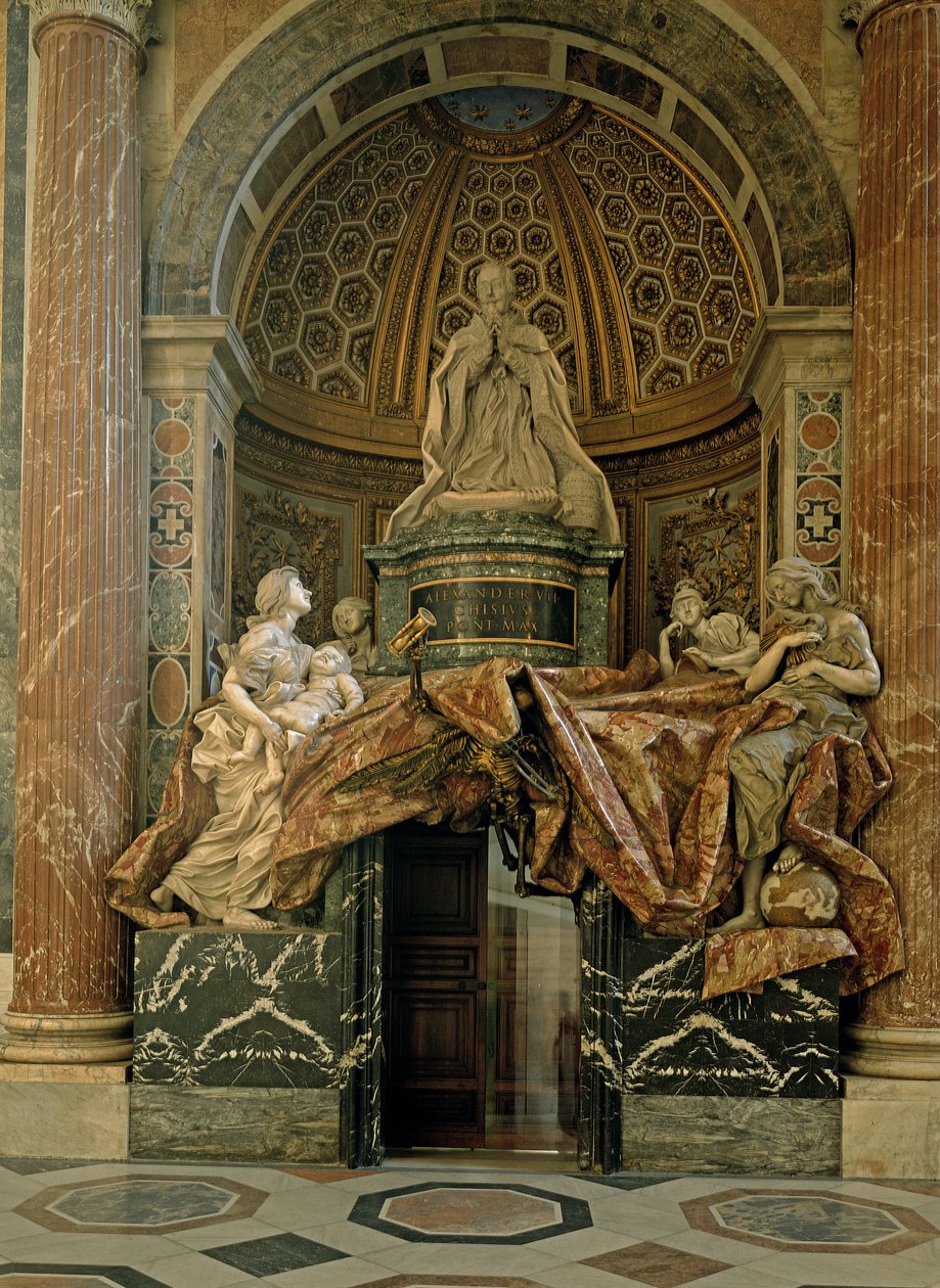 VII. Sándor (1599-1677) emlékműve az északi kereszthajóban, 1672-78 (márvány és aranyozott bronz) alkotó: Gian Lorenzo Bernini