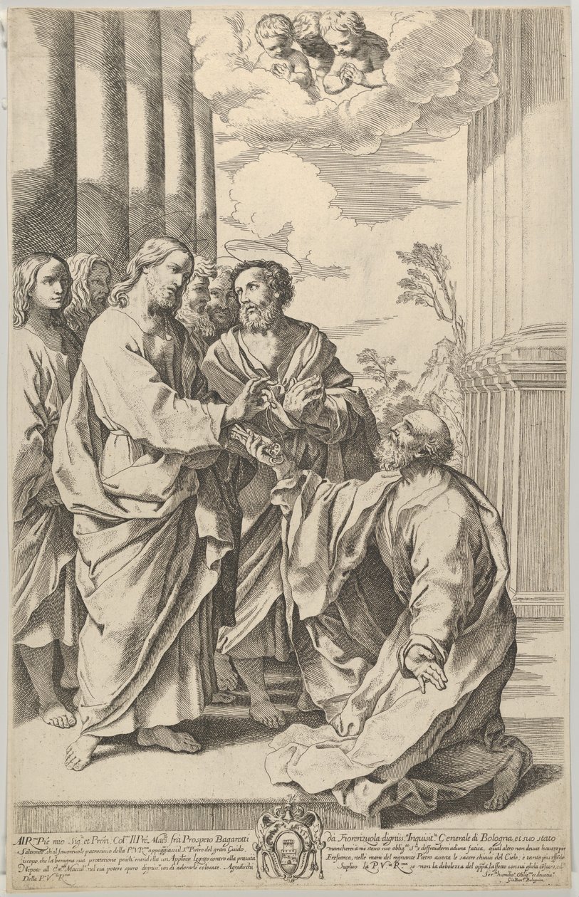 Krisztus átadja a templom kulcsait az előtte térdelő Szent Péternek, Guido után..., 1640-70. alkotó: Gian Battista Bolognini