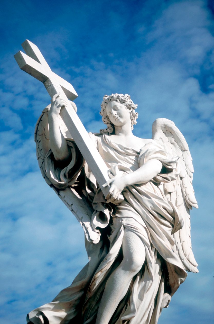 Keresztet hordozó angyal a Ponte St Angelo-ról, Róma, Olaszország, 1669 alkotó: Gian Lorenzo Bernini
