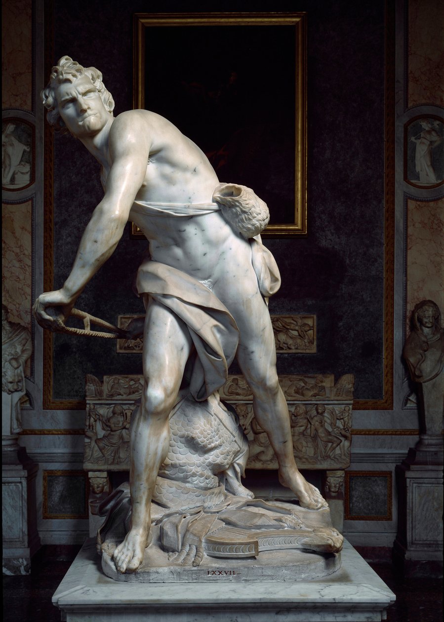 Dávid a parittya kövét vető Gian Lorenzo Bernini dit Le Bernin (1598-1680) barokk szobrát alkotó: Gian Lorenzo Bernini