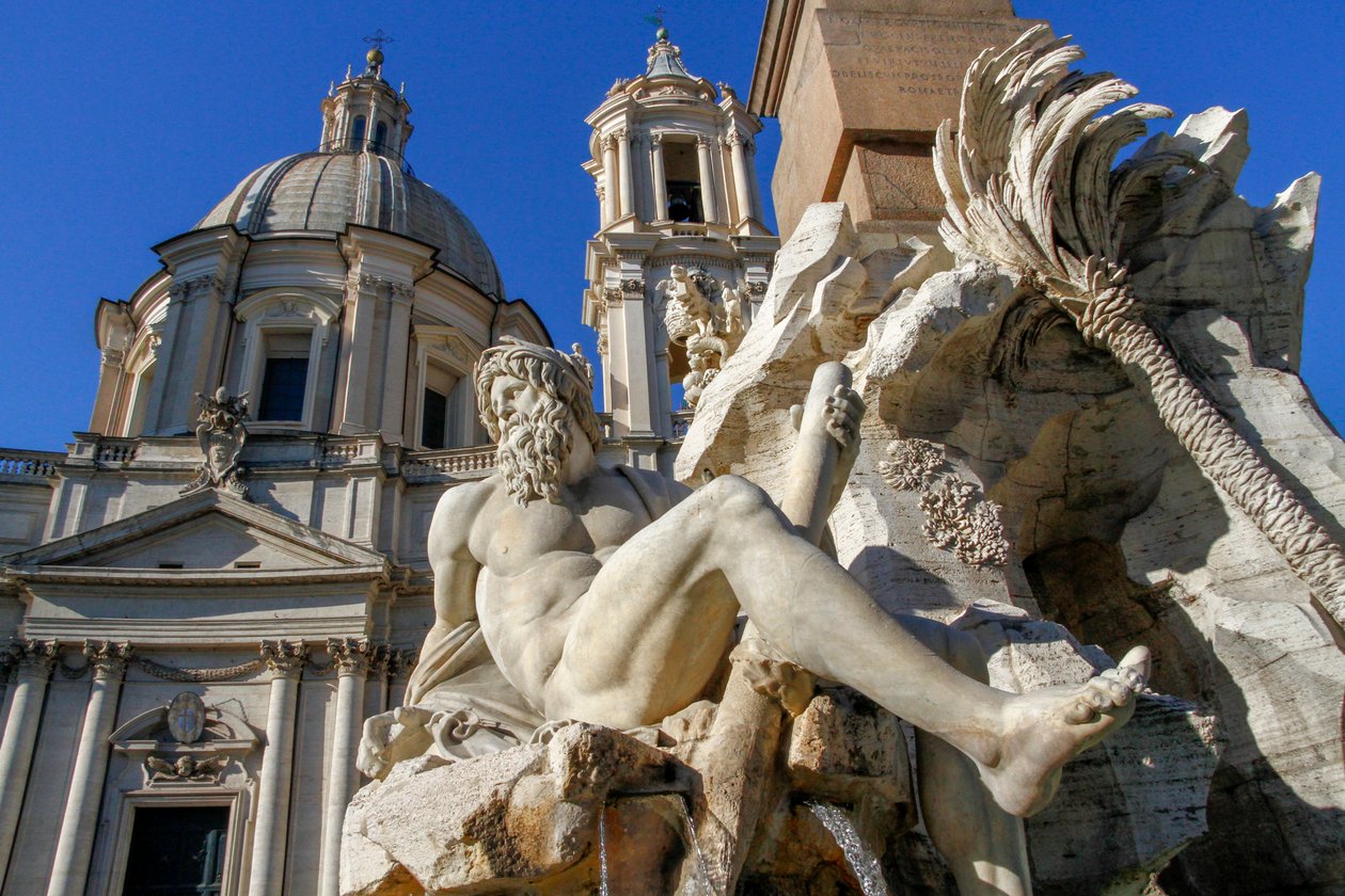Gangesz megszemélyesítése, részlet a Négy folyó szökőkútjából alkotó: Gian Lorenzo Bernini
