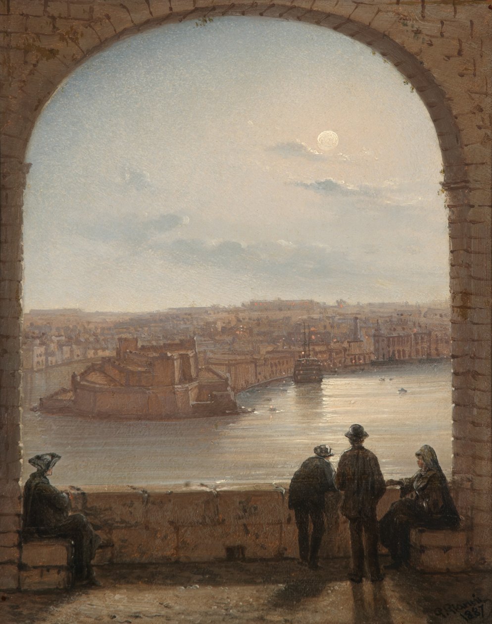 Holdfényes kilátás a St Angelo-erődre, Valletta, 1887 alkotó: Giancinto Gianni