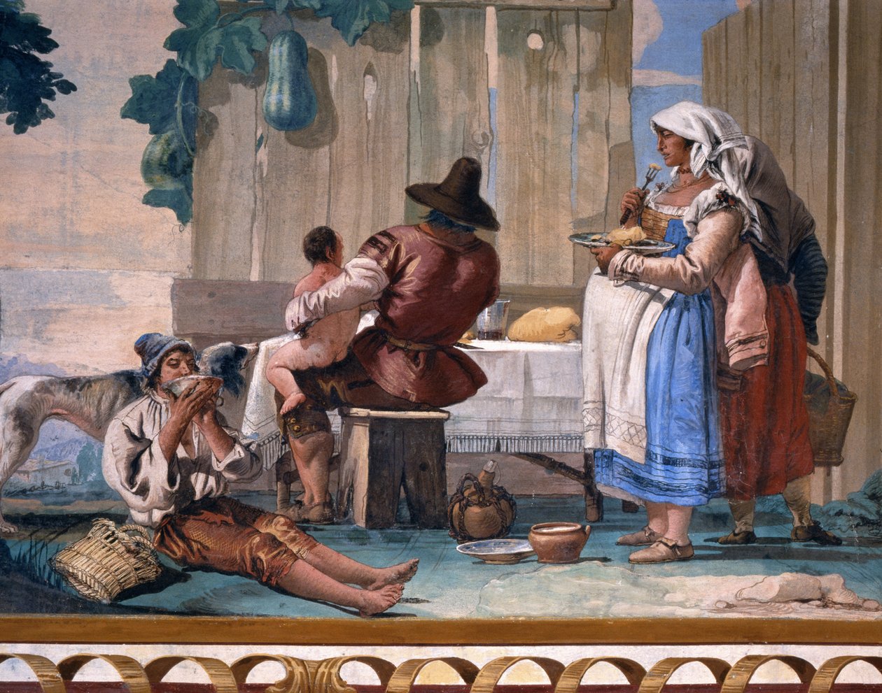Az ajtón kívül étkező parasztok a Foresteriából (Vendégház) 1757 alkotó: Giovanni Domenico Tiepolo