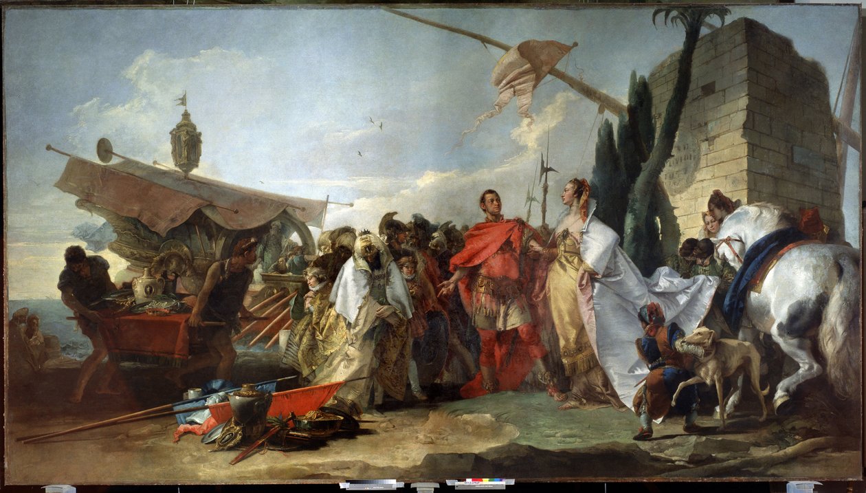 Jules Cesar találkozás Kleopátrával (Caesar találkozás Kleopátrával). Giandomenico Tiepolo (1727-1804) festménye. Olaj, vászon, 337 x 608 cm alkotó: Giandomenico  Tiepolo