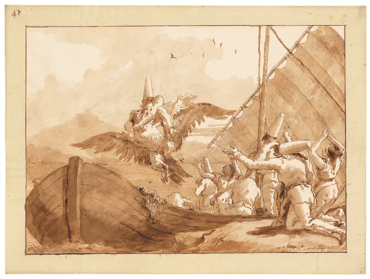 Puncsinellót egy sas vitt el (kréta, toll és tinta, és papíron mossa) alkotó: Giandomenico (1727 1804) Tiepolo