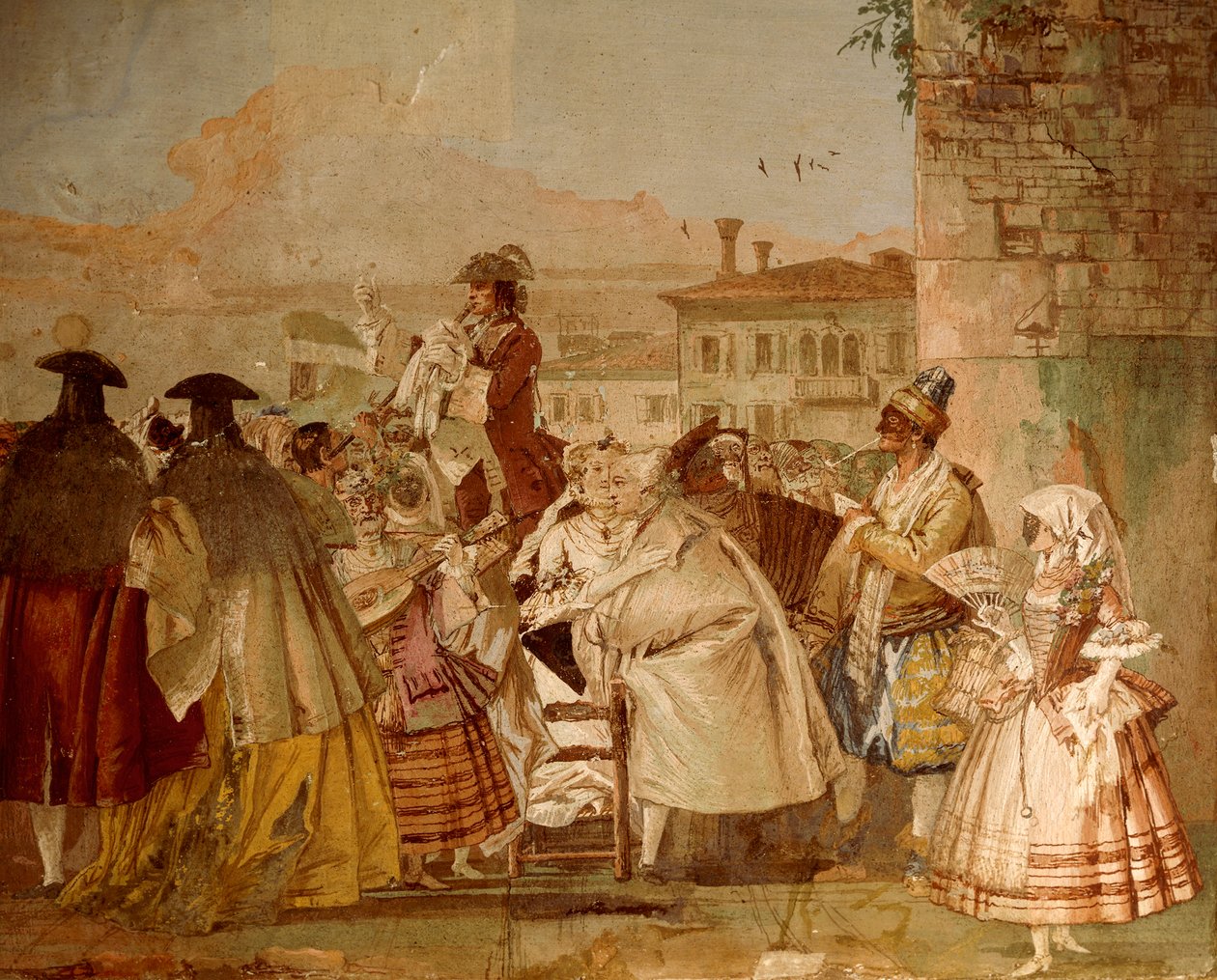 A sarlatán, Giandomenico Tiepolo (1727-1804), freskó, karneváli jelenetek szobája, a Foresteria (vendégház) a Villa Valmarana 