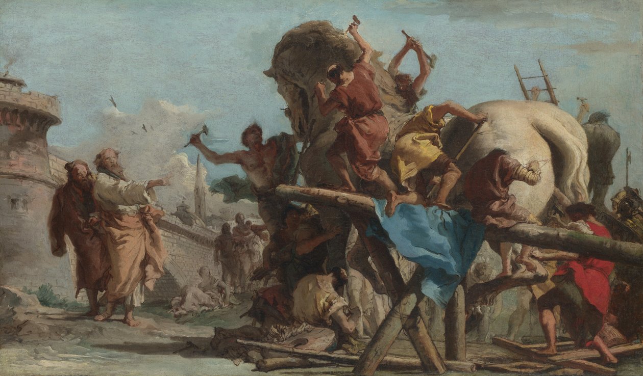 A trójai faló épülete, 1760 körül (olaj, vászon) alkotó: Giandomenico (1727 1804) Tiepolo
