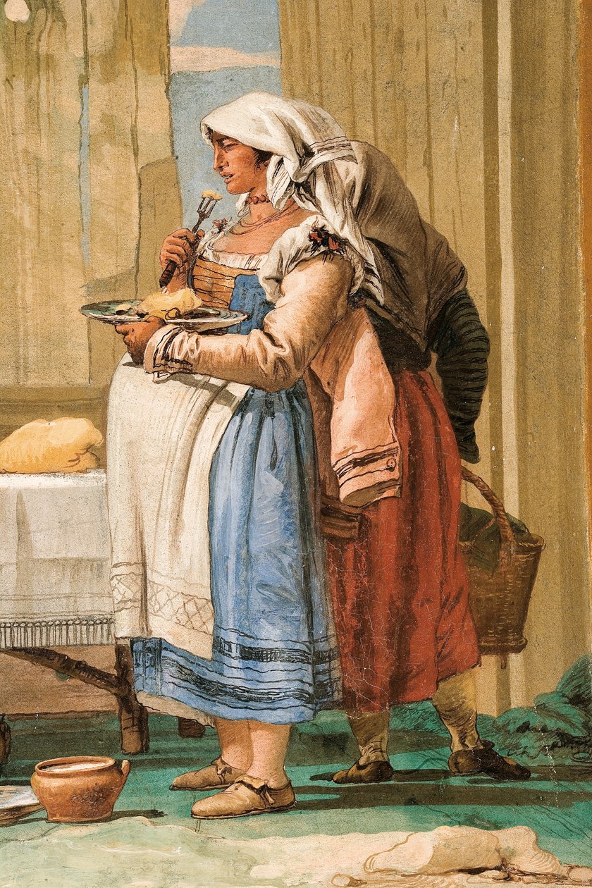 Részlet a parasztcsaládból az asztalnál, a rusztikus jelenetek szobájából, a Foresteriában, 1757 alkotó: Giovanni Domenico Tiepolo
